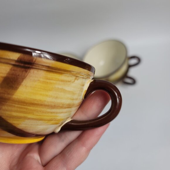 FIVE Metlox Poppytrail Vernon Kilns Organdie Cups Brown Yellow Plaid - Picture 8 of 10